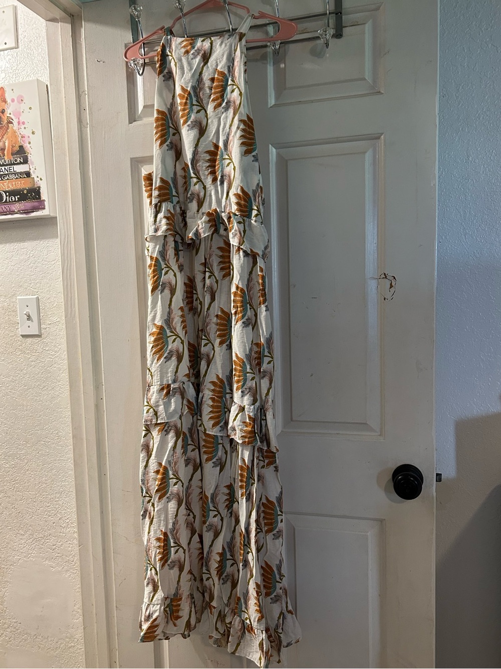 White Maxi Dress with Mustard Floral Print